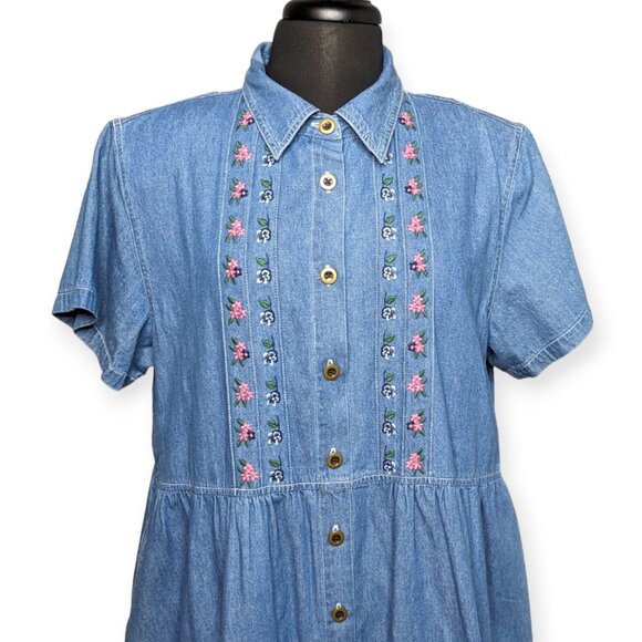 Vintage 90s Stonybrook Denim Button Down Short Sleeve Dress Size XLG PT - Picture 2 of 16